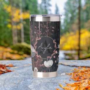 Dunkle Boho Monogramm: Wildblumen des Whimsikwalde Thermobecher