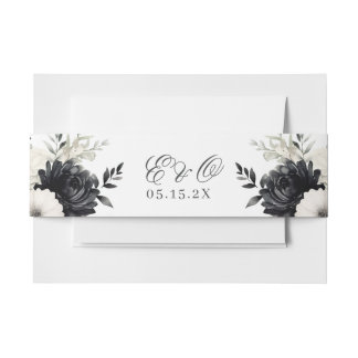 Dunkle Boho Schwarz-Weiß-Gotische Hochzeit Einladungsbanderole