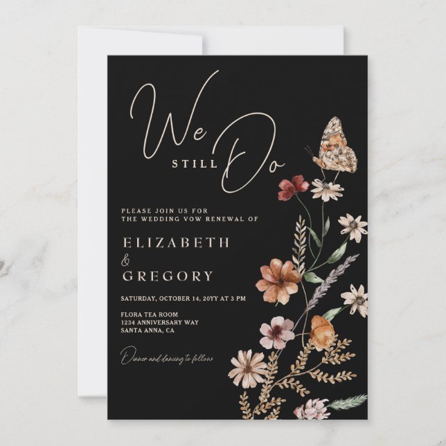 Dunkle Boho Wildblumen, die wir noch immer überprü Einladung (Vorderseite)