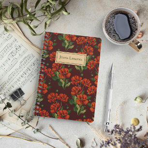 Dunkle Botanik Rote Mohnblumen Notizbuch