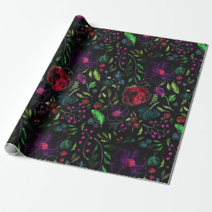 DUNKLE BOTANISCHE BLUMENVERPACKUNGSPAPIERBOGEN GESCHENKPAPIER