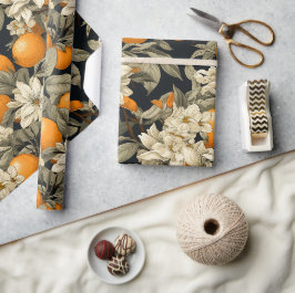 Dunkle botanische Orangenblüte Geschenkpapier