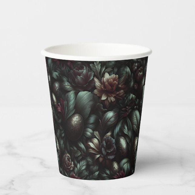 Dunkle botanische Ostern-Papierbecher – Moody Pappbecher (Vorderseite)