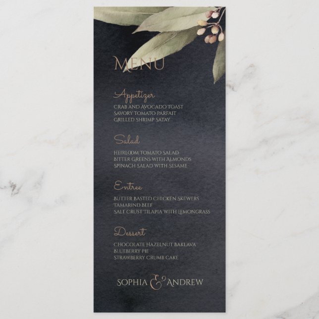 Dunkle botanische Vegetation Vintage rustikale Hoc Menükarte (Vorderseite)