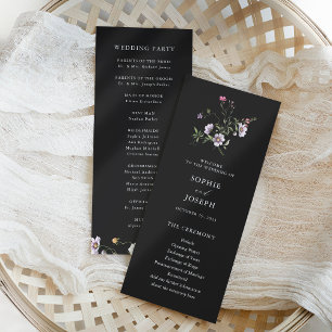 Dunkle botanische Wildblumen Elegante Hochzeit Programm