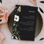 Dunkle botanische Wildblumen | Elegantes Hochzeits<br><div class="desc">Diese skurrilen Hochzeitsmenüs sind mit illustrierten,  farbenfrohen gelben,  orangefarbenen und weißen Wildblumen sowie grünen Blätter auf dunkelgrauem/schwarzem Hintergrund gestaltet. Ein einfaches Design,  das sowohl boho als auch elegant ist.</div>