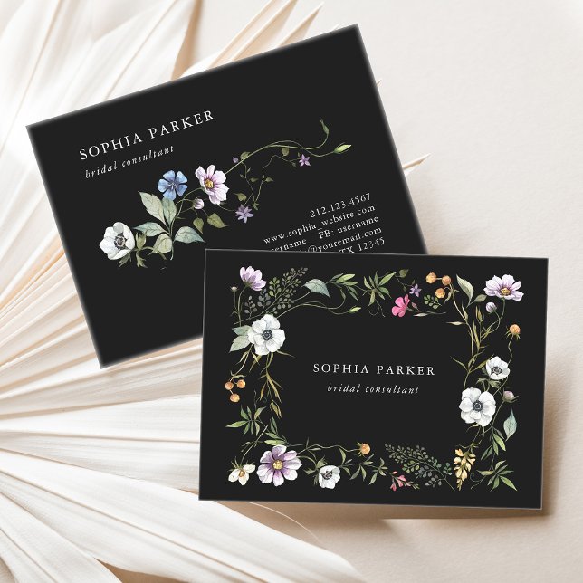 Dunkle botanische Wildblumen | Mädchen und Elegant Visitenkarte (An elegant, wildflower filled business card)