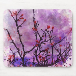 Dunkle Branchen mit roten Buds Mousepad