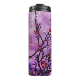 Dunkle Branchen mit roten Buds Thermosbecher