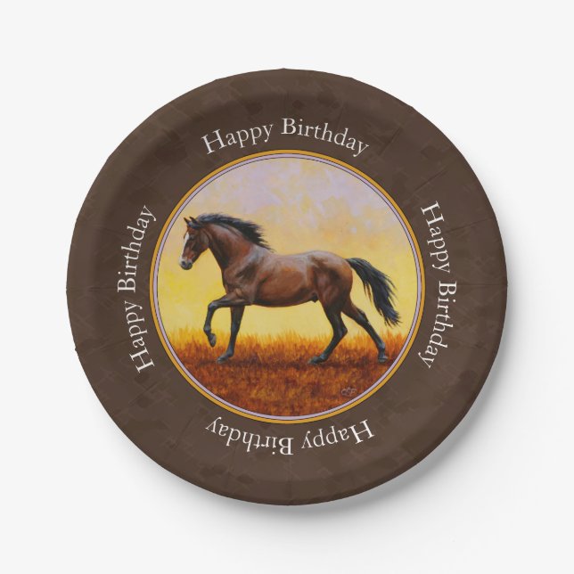 Dunkle Bucht Running Horse Brown Pappteller (Vorderseite)