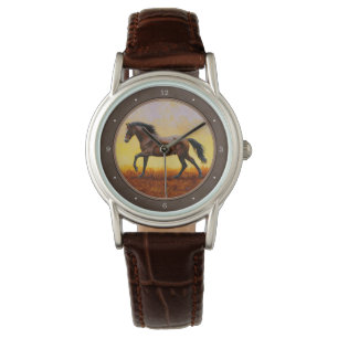 Dunkle Bucht Running Horse Taupe Armbanduhr