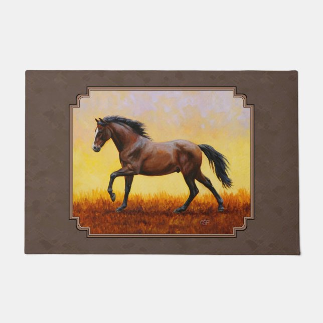 Dunkle Bucht Running Horse Taupe Fußmatte (Vorderseite)