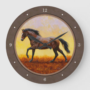 Dunkle Bucht Running Horse Taupe Große Wanduhr