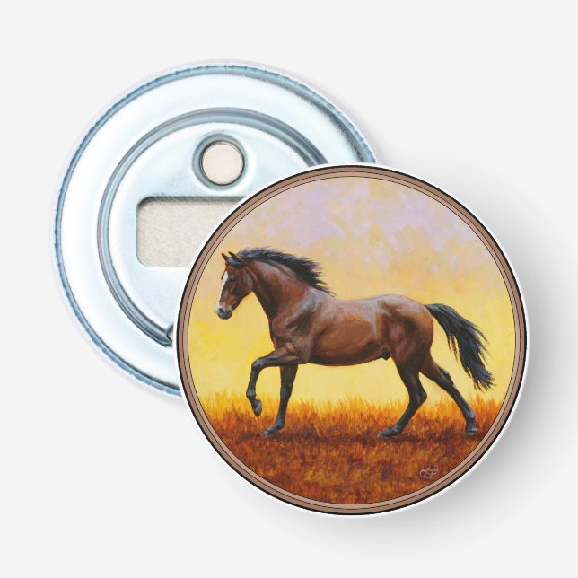 Dunkle Bucht Stallion Pferde Galopp Flaschenöffner (Vorderseite)