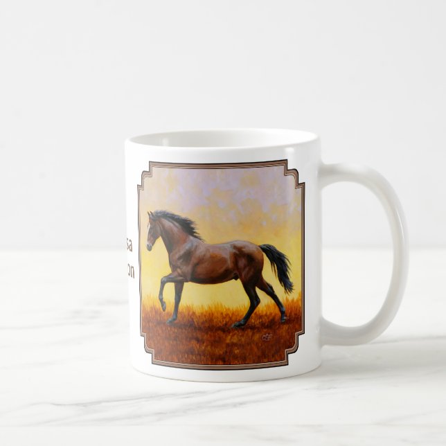 Dunkle Bucht Stallion Pferde Galopp Kaffeetasse (Rechts)