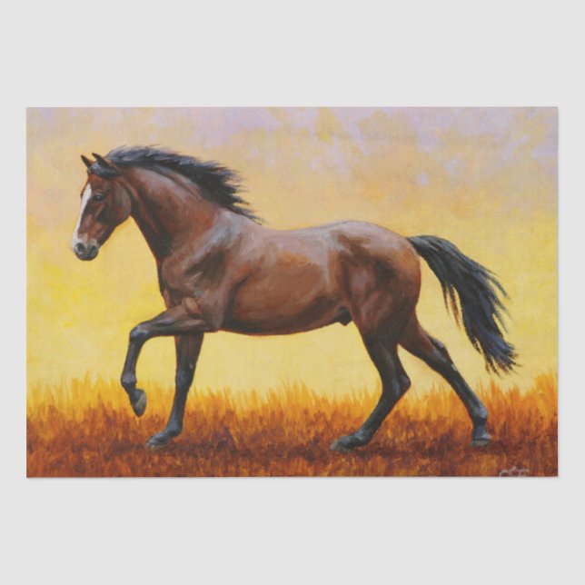 Dunkle Bucht Stallion Pferde Galopp Seidenpapier (Vorderseite)