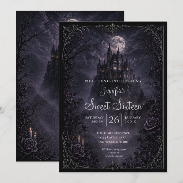 Dunkle Burg Gothic Sweet 16 Einladung (Vorne/Hinten)
