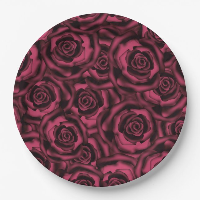Dunkle Burgund-Rose. Pappteller (Vorderseite)