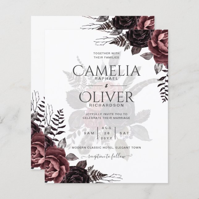 Dunkle Burgund Schwarze Rose Hochzeitsfest Winter (Vorne/Hinten)