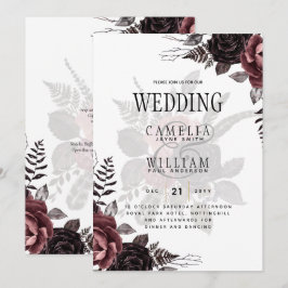 Dunkle Burgund Schwarze Rose Hochzeitsfest Winter Einladung