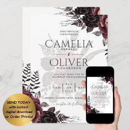 Dunkle Burgund Schwarze Rose Hochzeitsfest Winter Einladung