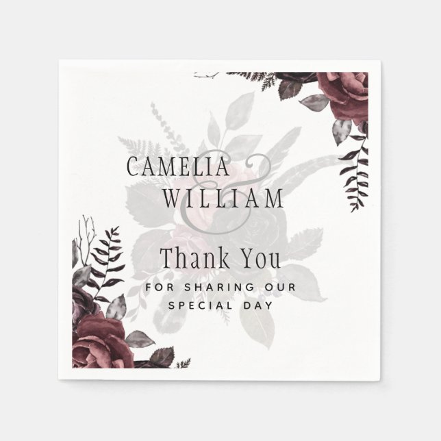 Dunkle Burgund Schwarze Rose Hochzeitsfest Winter Serviette (Vorderseite)