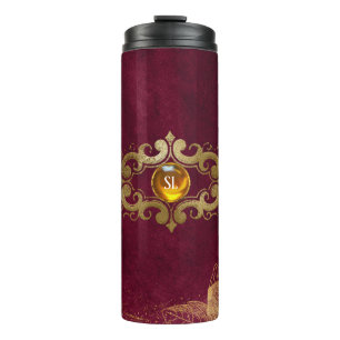 Dunkle Burgund und Goldsteine-Monogramm Thermosbecher