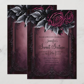 Dunkle Burgunder Blumen-Gotik Sweet 16 Einladung