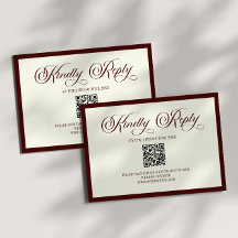 Dunkle Burgunder Elfenbein Hochzeits-QR-Code-RSVP-