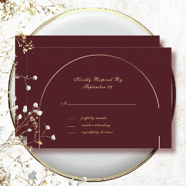 Dunkle Burgunder-Gold-Bogenrahmen-Hochzeits-RSVP