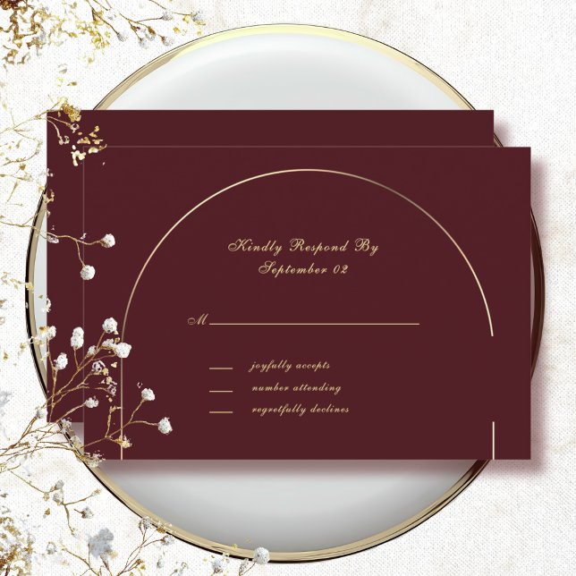 Dunkle Burgunder-Gold-Bogenrahmen-Hochzeits-RSVP  (Von Creator hochgeladen)