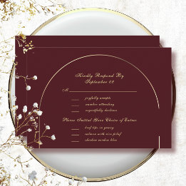 Dunkle Burgunder-Gold-Bogenrahmen-Menüauswahl RSVP