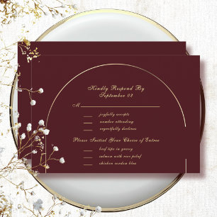 Dunkle Burgunder-Gold-Bogenrahmen-Menüauswahl RSVP