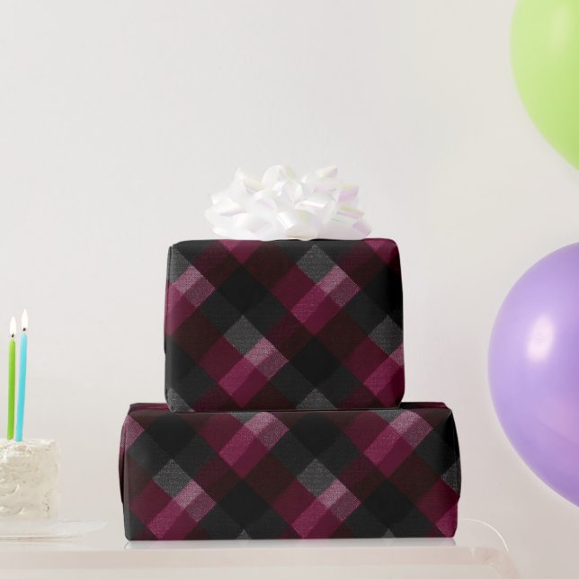 Dunkle Burgunder Schwarz Karo Glut Karomuster Geschenkpapier (Partygeschenke)