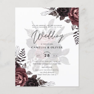 Dunkle Burgunderrote Schwarze Rosen Hochzeit Herbs Flyer