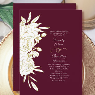 Dunkle Burgundy Gold White Floral Elegante Hochzei Einladung