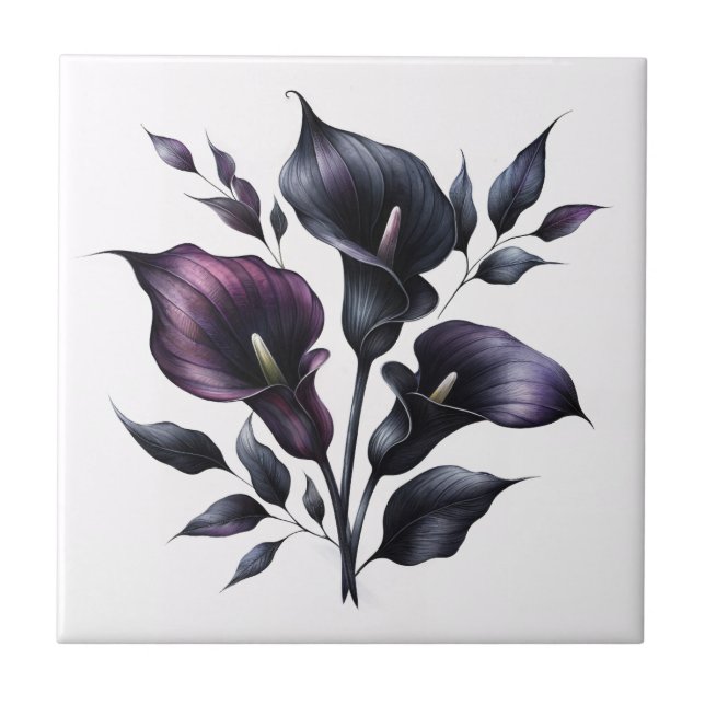 Dunkle Calla-Lilien Gothic Fliese (Vorderseite)