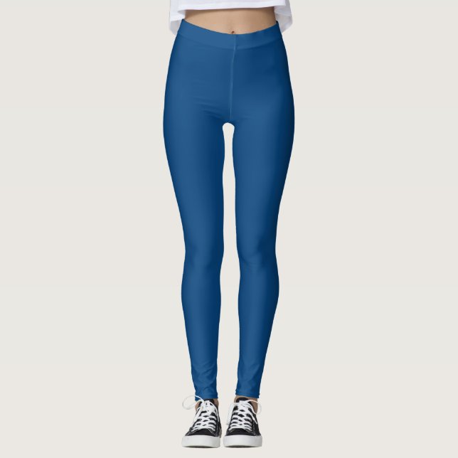 Dunkle Cerulean-Farbige Einfache Farbe Leggings (Vorderseite)