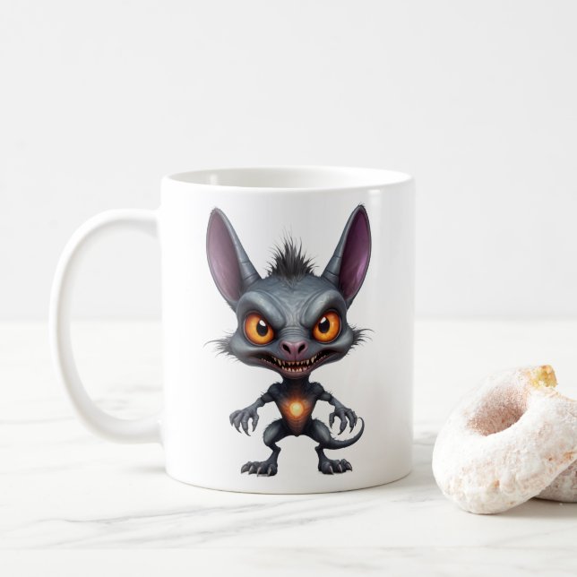 Dunkle Chupacabra Art Halloween Fantasy Creature Kaffeetasse (Mit Donut)
