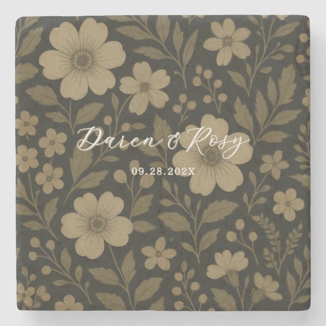 Dunkle Cotattcore Rustikales Bauernhaus Blumenzehe Steinuntersetzer (Vorderseite)