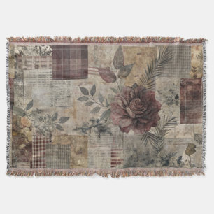 Dunkle Cottage-Blumen-Patchwork - Burgund & Holzko Decke