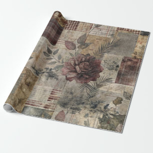 Dunkle Cottage-Blumenpatchwork - Burgunderrot & Ho Geschenkpapier