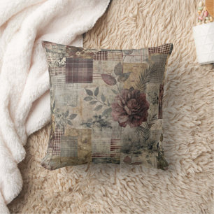 Dunkle Cottage-Blumenpatchwork - Burgunderrot & Ho Kissen
