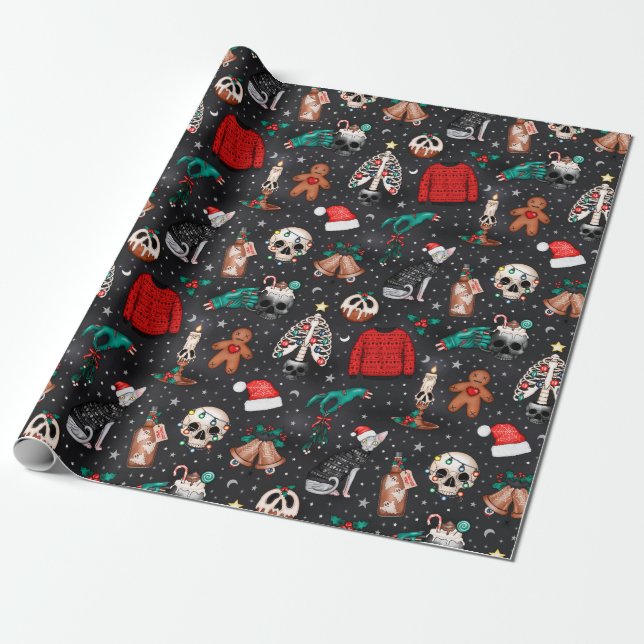 Dunkle Creepmas Goth Christmas Wrapping Paper Geschenkpapier (Ungerollt)