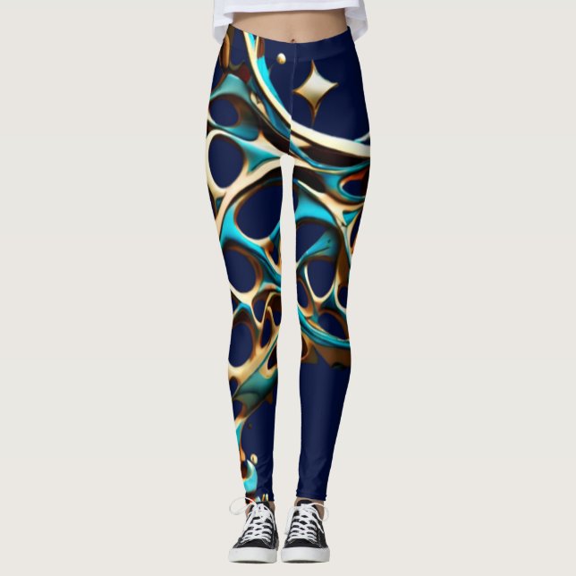 Dunkle Cyan- und Gold-Arabeske-Leggings Leggings (Vorderseite)