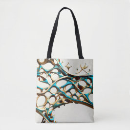 Dunkle Cyan und Gold Arabesque Tote Bag