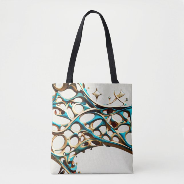 Dunkle Cyan und Gold Arabesque Tote Bag (Vorderseite)