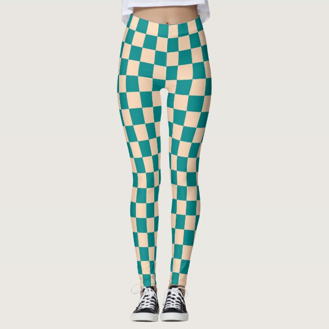 Dunkle Cyan- und Soft Peach-Karton Leggings (Vorderseite)