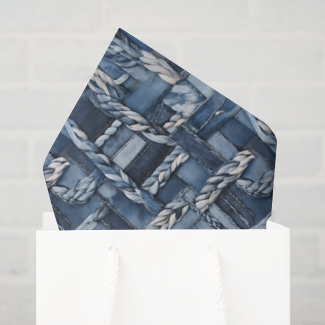 Dunkle distressed Denim-Patchworkarbeit und Zöpfe Seidenpapier (Geschenktüte)