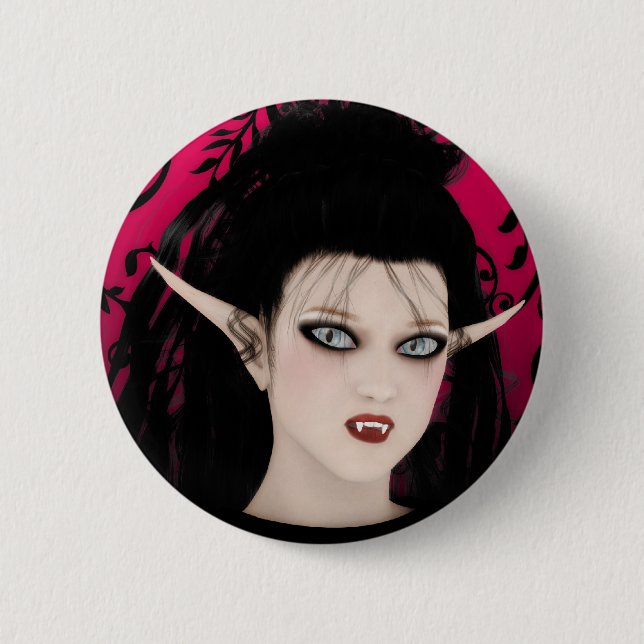 Dunkle Diva-gotischer Kunst-Vampir Button (Vorderseite)